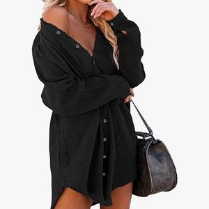 Free people dupe Black long sleeve button down tunic dress